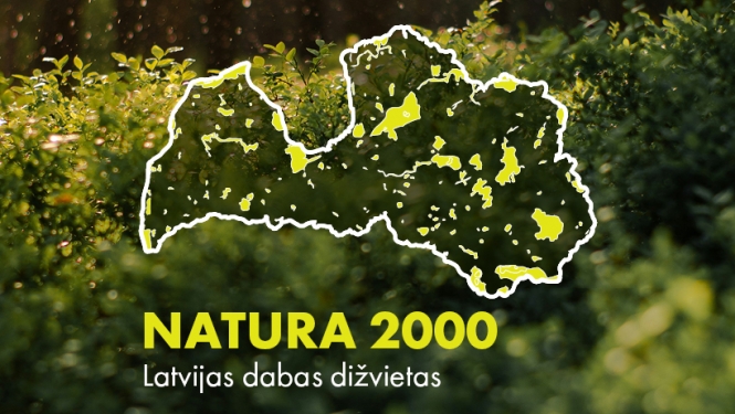 Latvijas karte ar NATURA 2000 Latvijas dabas dižvietu teritorijām