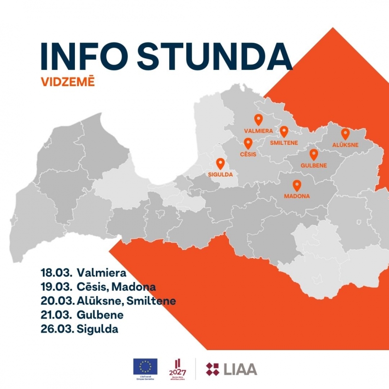 Latvijas karte ar plānoto info stundu vietām