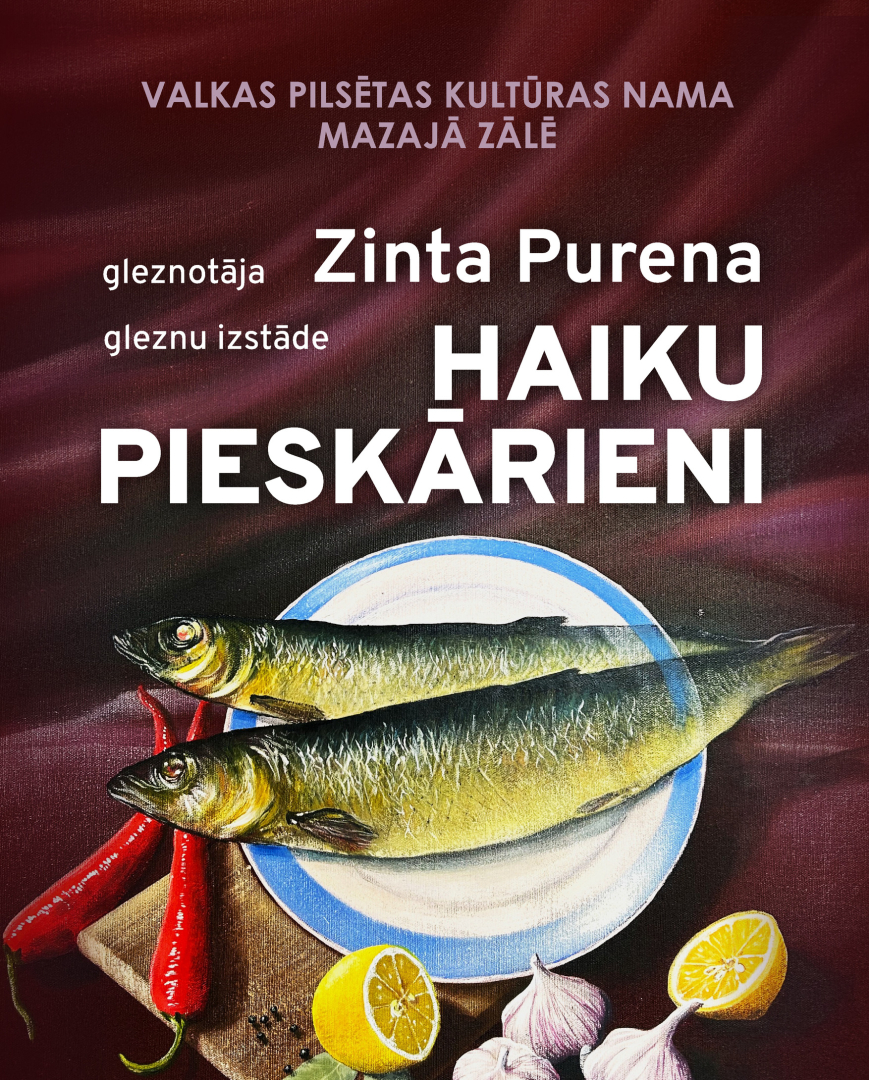 Afiša ar ilustrāciju - divas zivis uz sķīvja