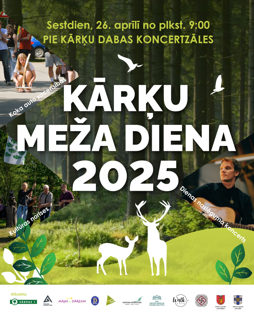 Fotogrāfija ar mežu un uzrakstu "Kārķu Meža diena 2025"