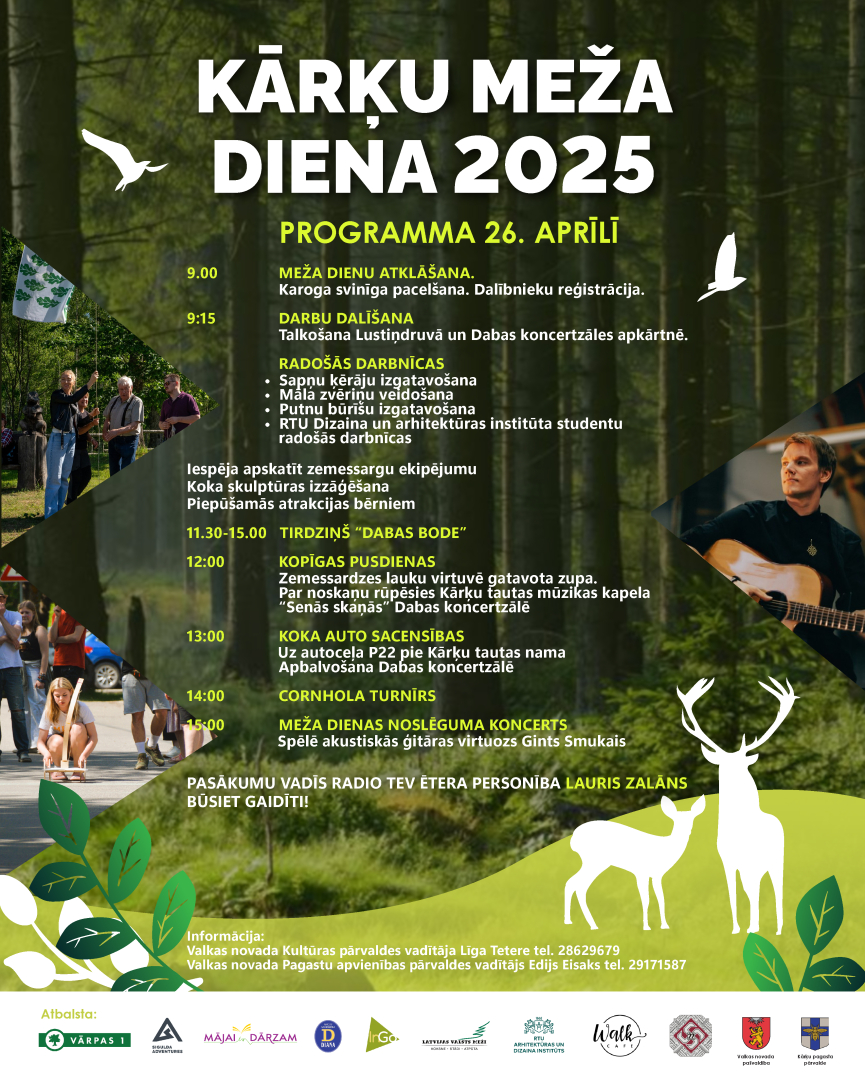 Fotogrāfija ar mežu un Kārķu Meža dienas pasākumu programmu