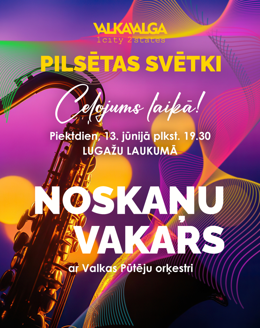 Krāsaina afiša ar saksofonu