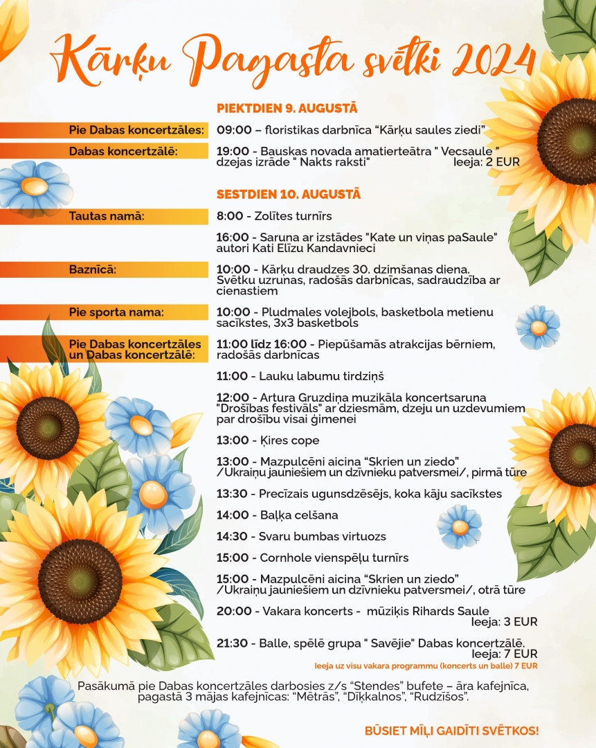 Pasākumu programma ar saulespuķēm