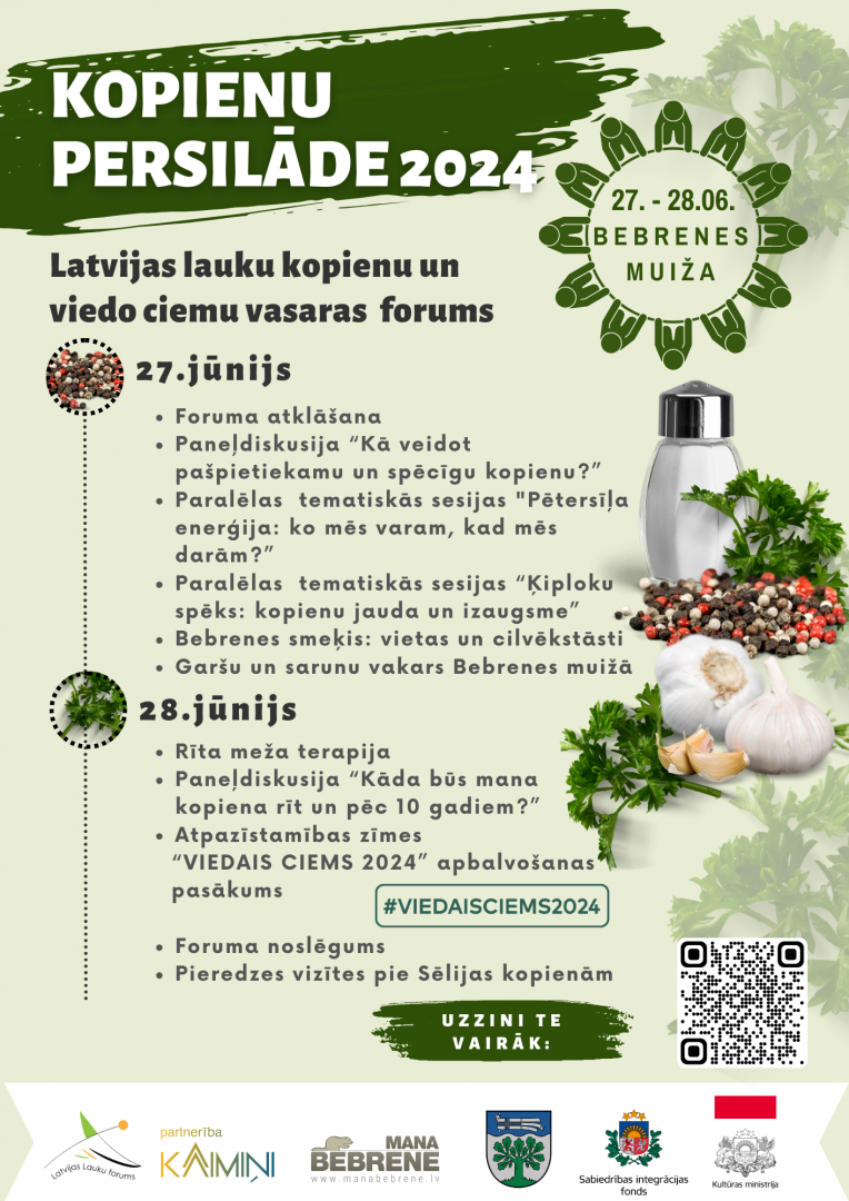 Zaļa afiša ar sāls trauciņu, kiploku un dažādām garšvielām