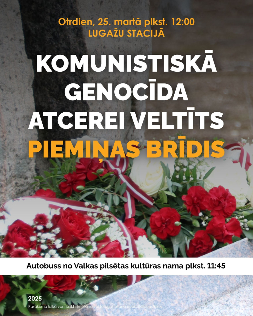 Pušķis ar sarkanbaltsarkano lentīti uz piemiņas akmens