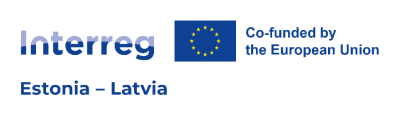 Interreg Estonia - Latvia projekta logo ar Eiropas Savienības karogu