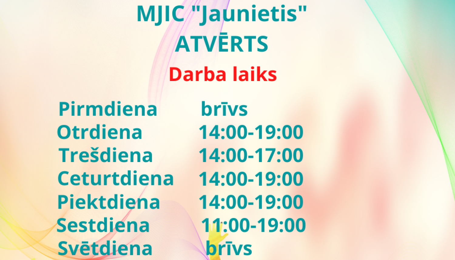 Valkas novada multifunkcionālā jaunatnes iniciatīvu centra darba laiks