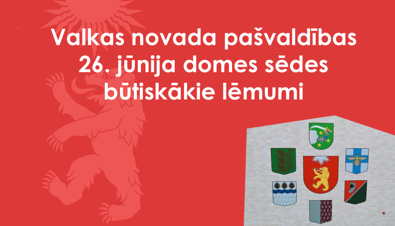 Valkas novada pagastu ģerboņi uz sienas