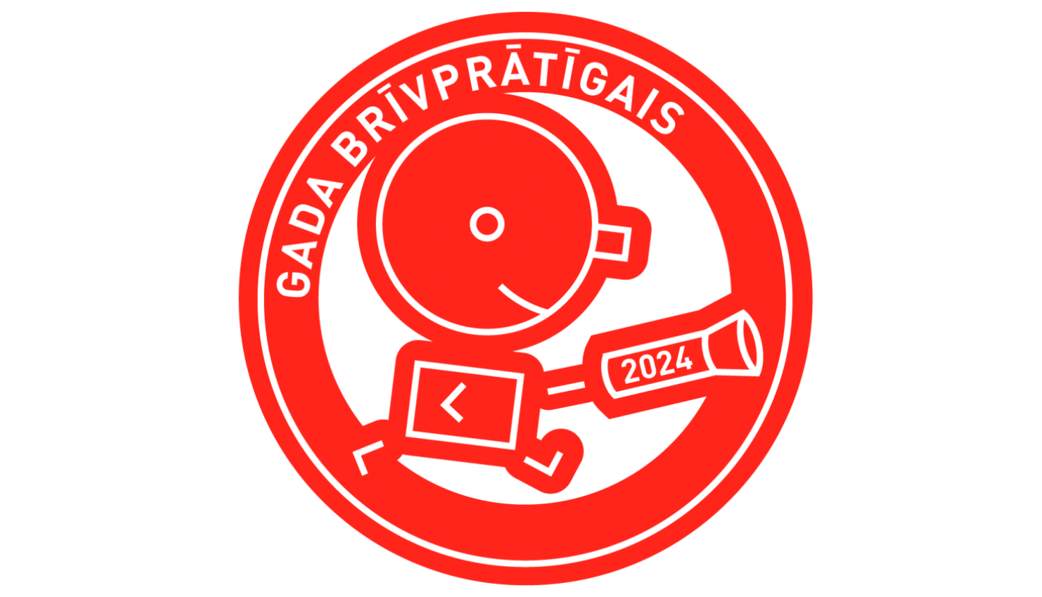 Sarkans logo ar stilizētu cilvēka siluetu vidū