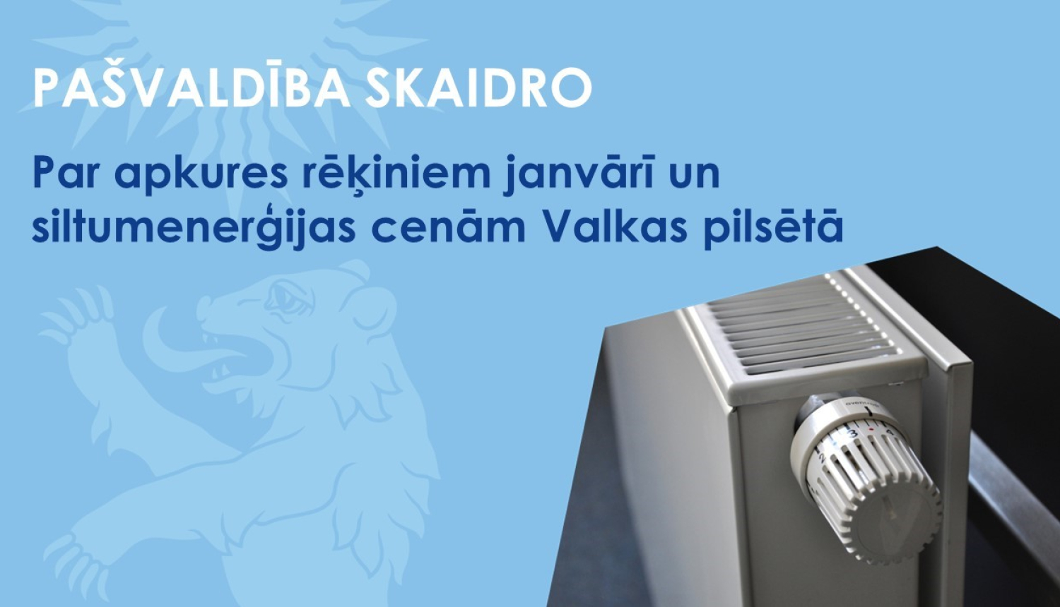 Baneris ar publikācijas virsrakstu un iekštelpu radiatoru
