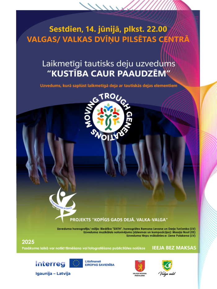 Krāsaina afiša ar dejotājiem