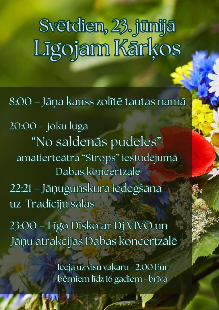 Zaļa afiša ar puķēm