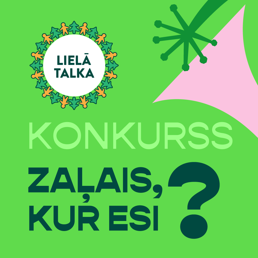 Zaļš baneris ar Lielās Talkas logo