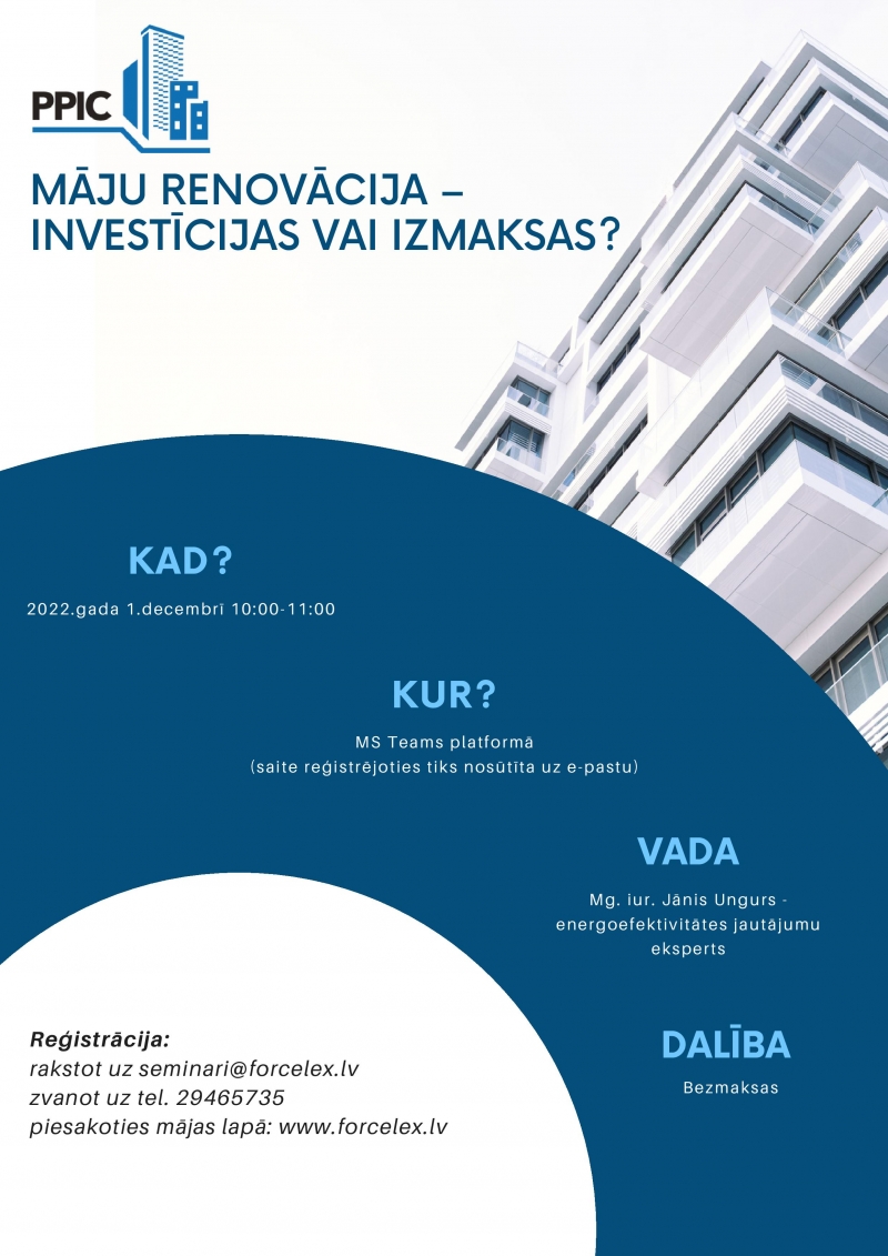 Aicina piedalīties bezmaksas e-seminārā "Māju renovācija – investīcijas vai izmaksas?"