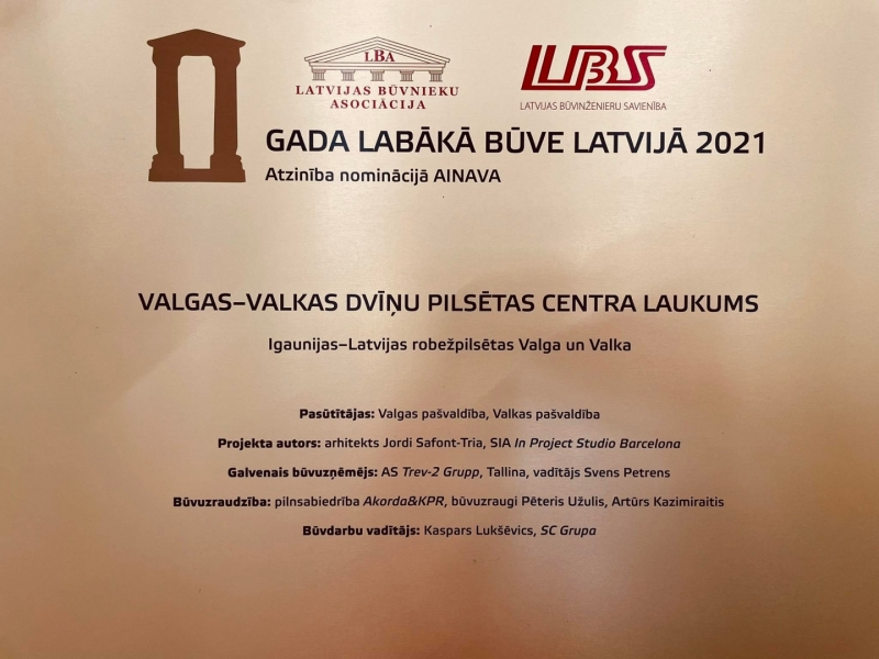 VALKAS - VALGAS CENTRS GŪST ATZINĪBU "GADA LABĀKĀ BŪVE LATVIJĀ 2021" SKATĒ