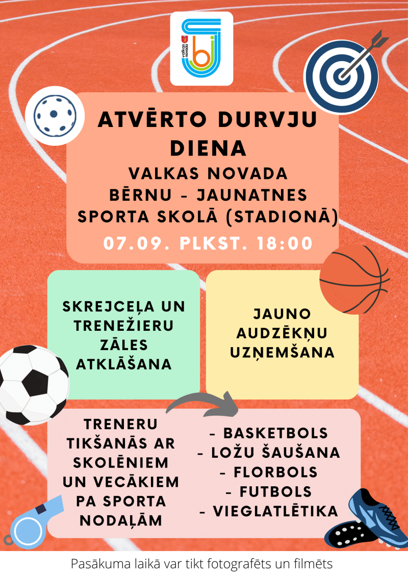 7. septembrī atvērto durvju diena Valkas novada Bērnu-jaunatnes sporta skolā