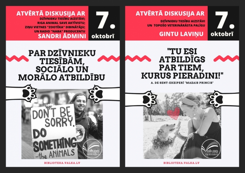 VALKAS BIBLIOTĒKA AICINA UZ ATVĒRTO DISKUSIJU PAR DZĪVNIEKU TIESĪBĀM