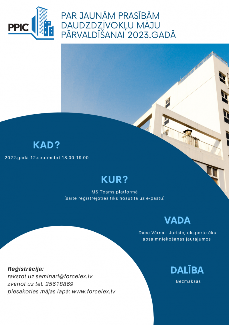 Aicina piedalīties bezmaksas e-seminārā par jaunām prasībām daudzdzīvokļu māju pārvaldīšanai 2023.gadā