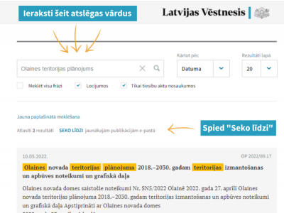 Portālā likumi.lv ieraksti šeit atslēgas vārdus, spied "Sekot līdzi"
