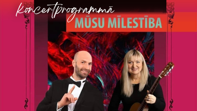 Smaidošs vīrietis un sieviete uz sarkana fona