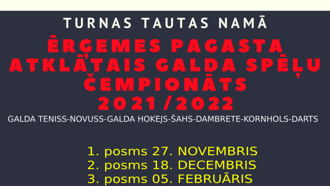 Ērģemes pagasta atklātais galda spēļu čempionāts turpināsies sestdien