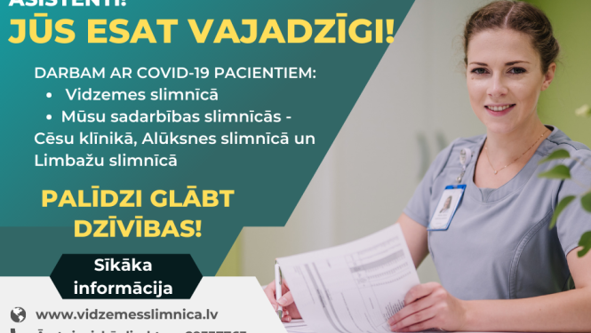 Vidzemes slimnīca aicina pievienoties veselības aprūpes palīgus
