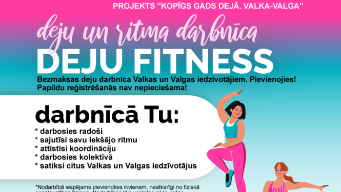 Krāsaina afiša ar vingrojošiem cilvēkiem