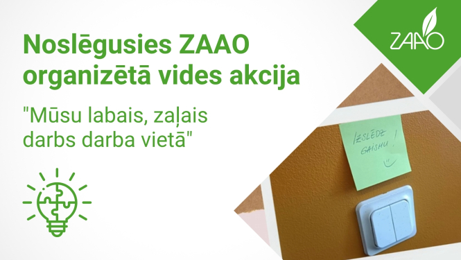 Zaao baneris ar bildi, kurā ir gaismas slēdzis un atgādinājums izslēgt gaismu