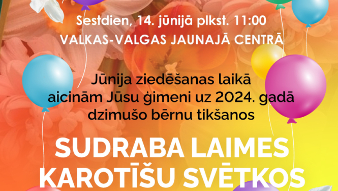 Krāsaina afiša ar ziediem un baloniem