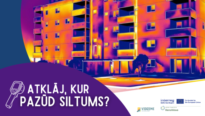 Ar termokameru uzņemts daudzdzīvokļu ēkas attēls