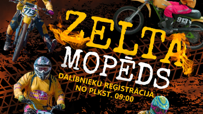 Krāsaina afiša ar mopēdiem