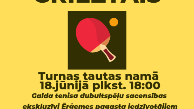 Turnas tautas namā norisināsies galda tenisa dubultspēļu sacensības "Turnas grieztais"