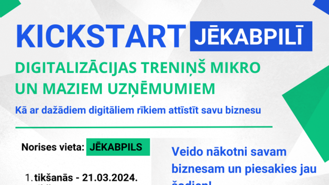 Afiša ar skenējamu QR kodu, norises datumiem un laikiem