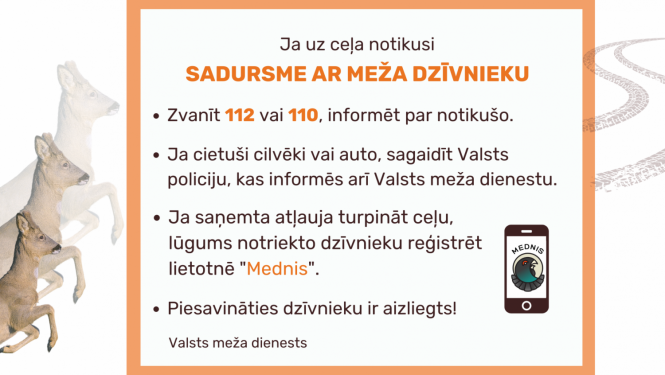 Baneris ar skrejošu stirnu un aprakstītiem rīcības soļiem