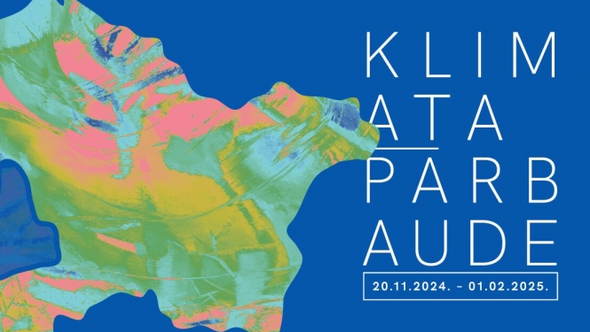 Krāsains siluets blakus virsrakstam "Klimata pārbaude"