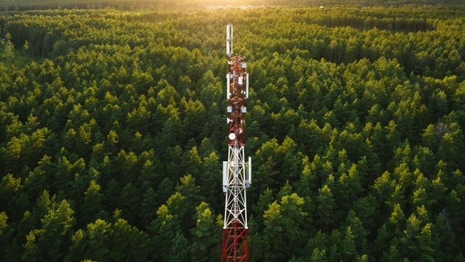 Sarkanbalts radio tornis meža vidū