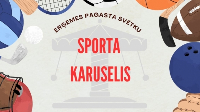 Afiša ar visa sporta veida bumbām un aprīkojumu 
