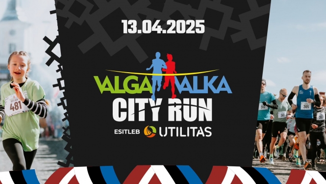 Dinamiska pilsētas maratona ilustrācija, kurā piedalās daudzveidīga visu vecumu skrējēju grupa. Priekšplānā redzama jauna meitene ar apņēmīgu sejas izteiksmi. Fons ir piepildīts ar citiem dalībniekiem.