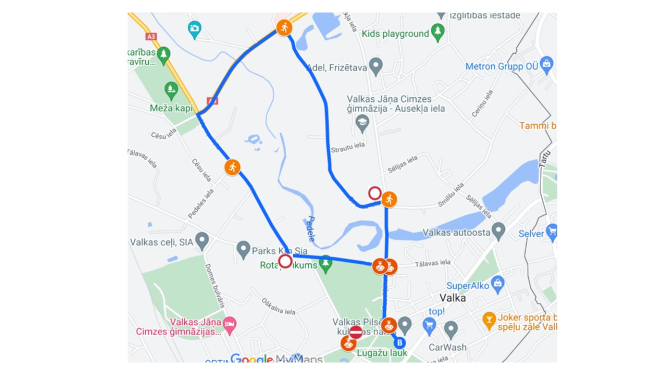 Karte ar skrējiena maršrutu