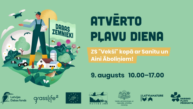 Zaļš baneris ar ilustrāciju