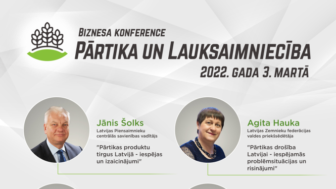 Aicina uzņēmējus piedalīties biznesa konferencē " Pārtika un lauksaimniecība 2022"