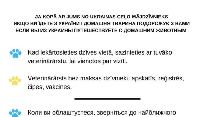 Informācija no PVD Ukrainas bēgļiem ar mājdzīvniekiem