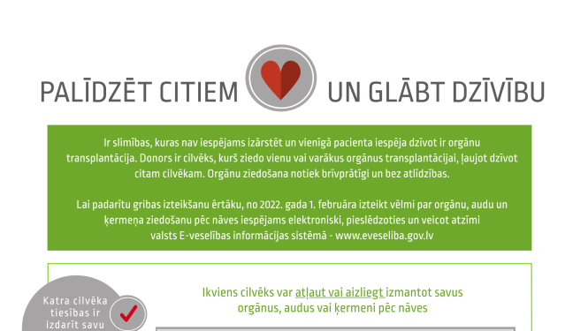 E-veselības sistēmā var veikt atzīmi par orgānu ziedošanu pēc nāves