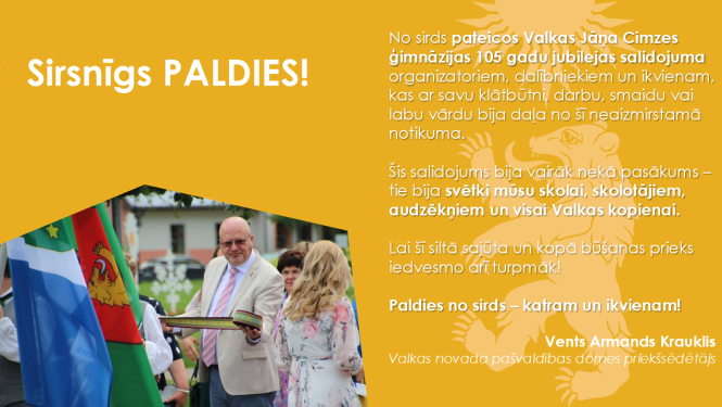 Dzeltens baneris ar paldies vārdiem