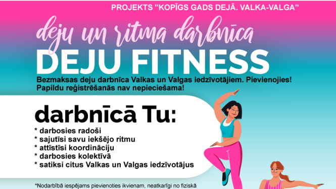 Krāsaina afiša ar vingrojošiem cilvēkiem