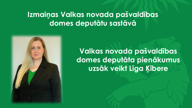 Zaļs baneris ar deputāta foto