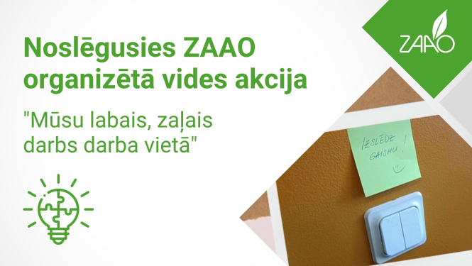 Zaao baneris ar bildi, kurā ir gaismas slēdzis un atgādinājums izslēgt gaismu