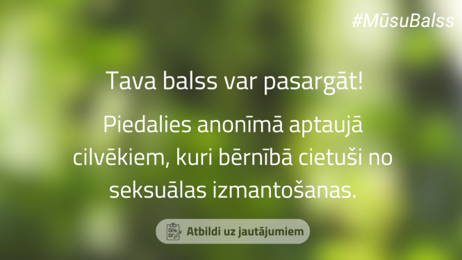 Zaļs baneris ar QR kodu un aicinājumu piedalīties aptaujā