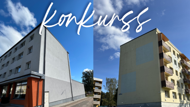 Afiša ar ēkām Valkā un Valgā, uz kurām tiks veidots murālis