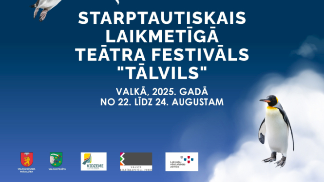 Pingvīni uz mākoņaina zilas debess fona